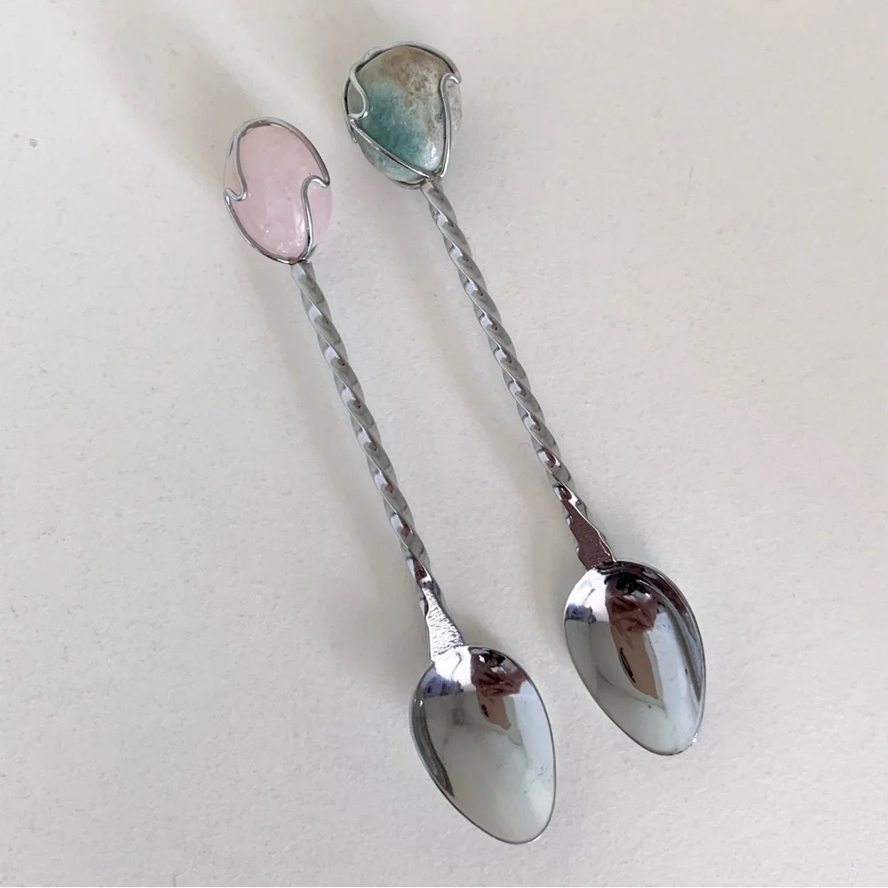 Vintage silver rope spoons with stone ends